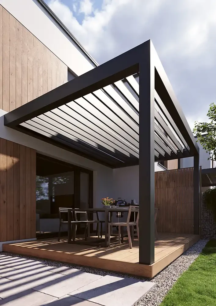 Samostatne stojaca bioklimatická pergola CLIMAX Lamelino Single – bioklimatické tienenie na mieru EVPA TECH